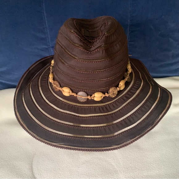 Women’s SCALA Brown Sun Beach Garden Cowboy / Regular Style Hat Shells Bow EXC - Picture 10 of 16